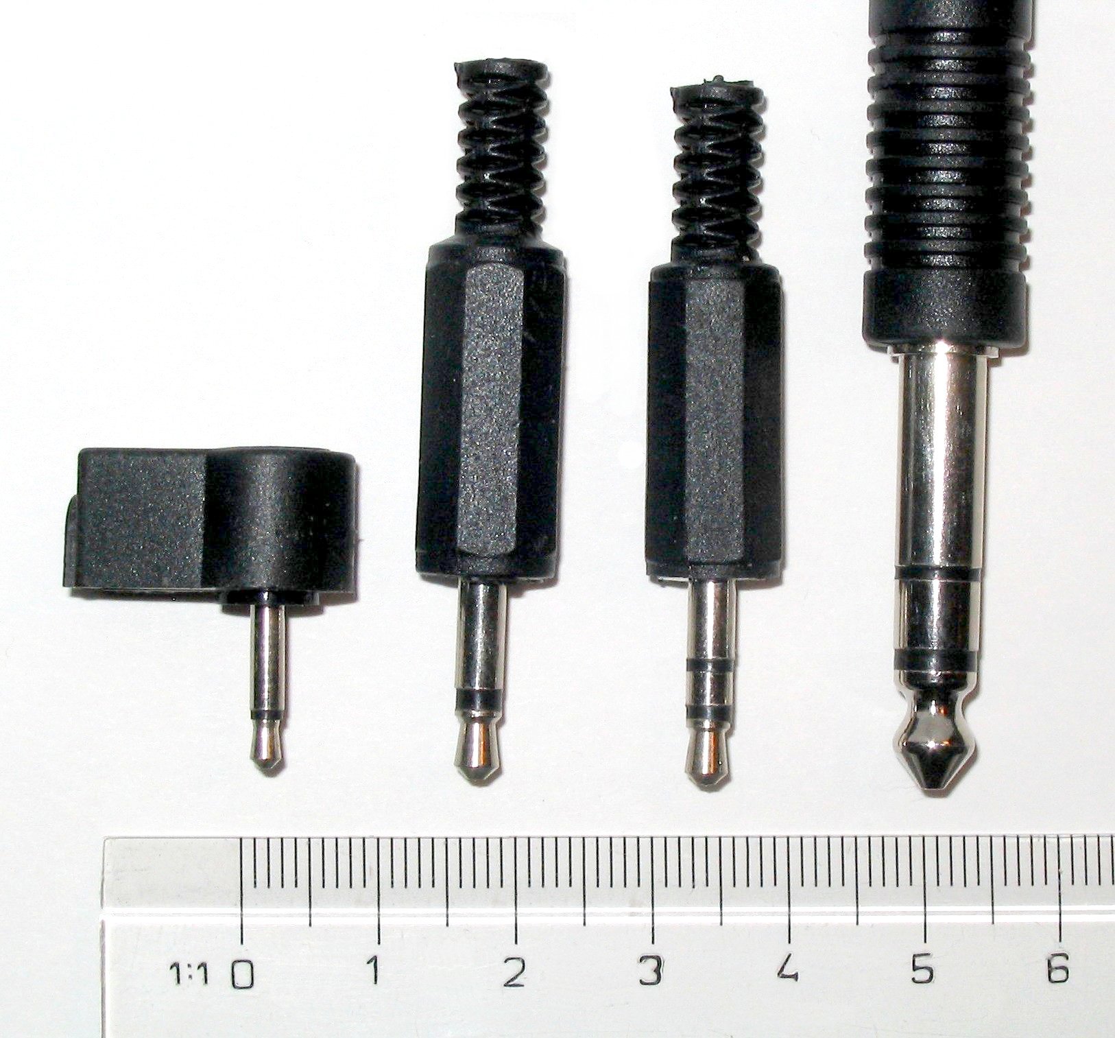 A picture of a ¼ inch versus a ⅛ inch cable