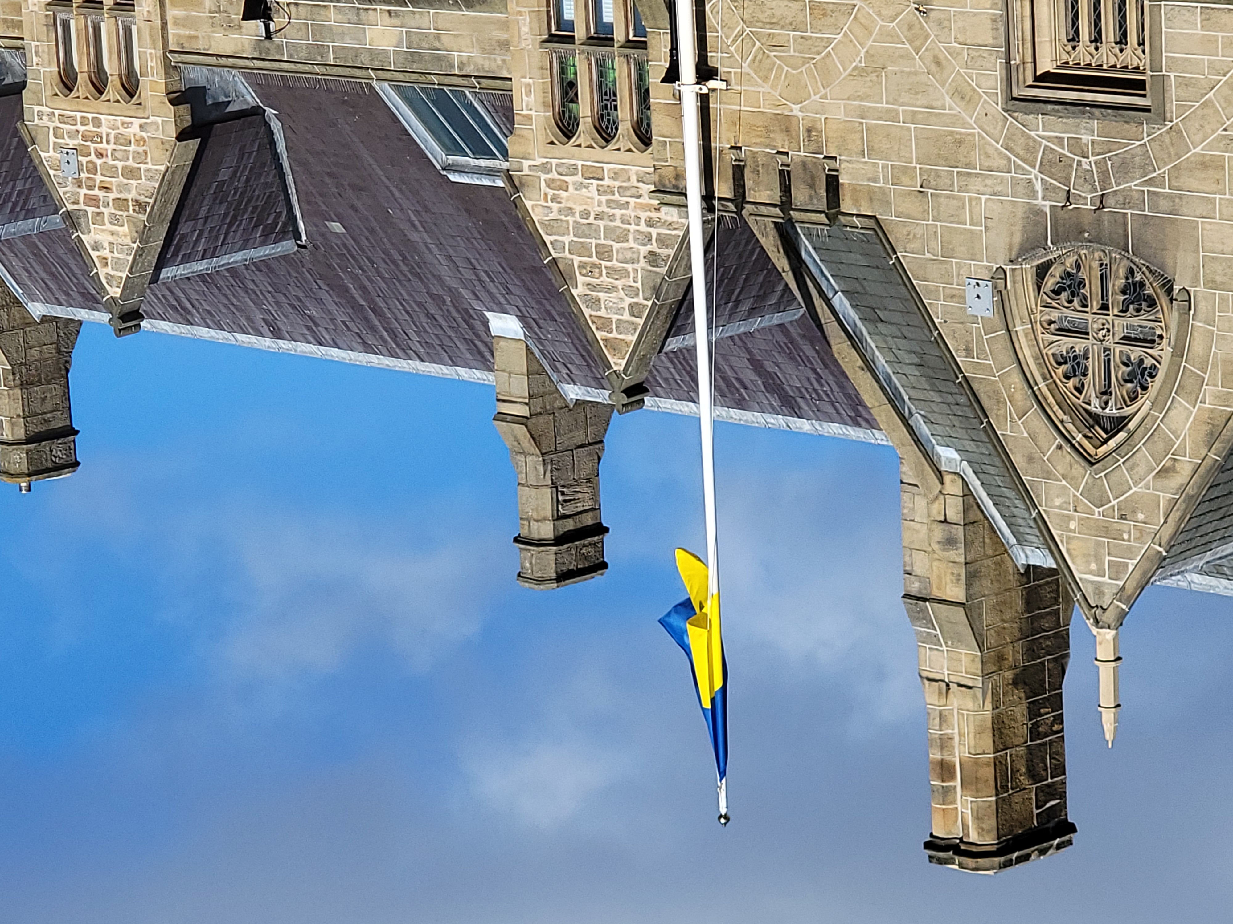 The Ukrainian flag at Durham Market Hall