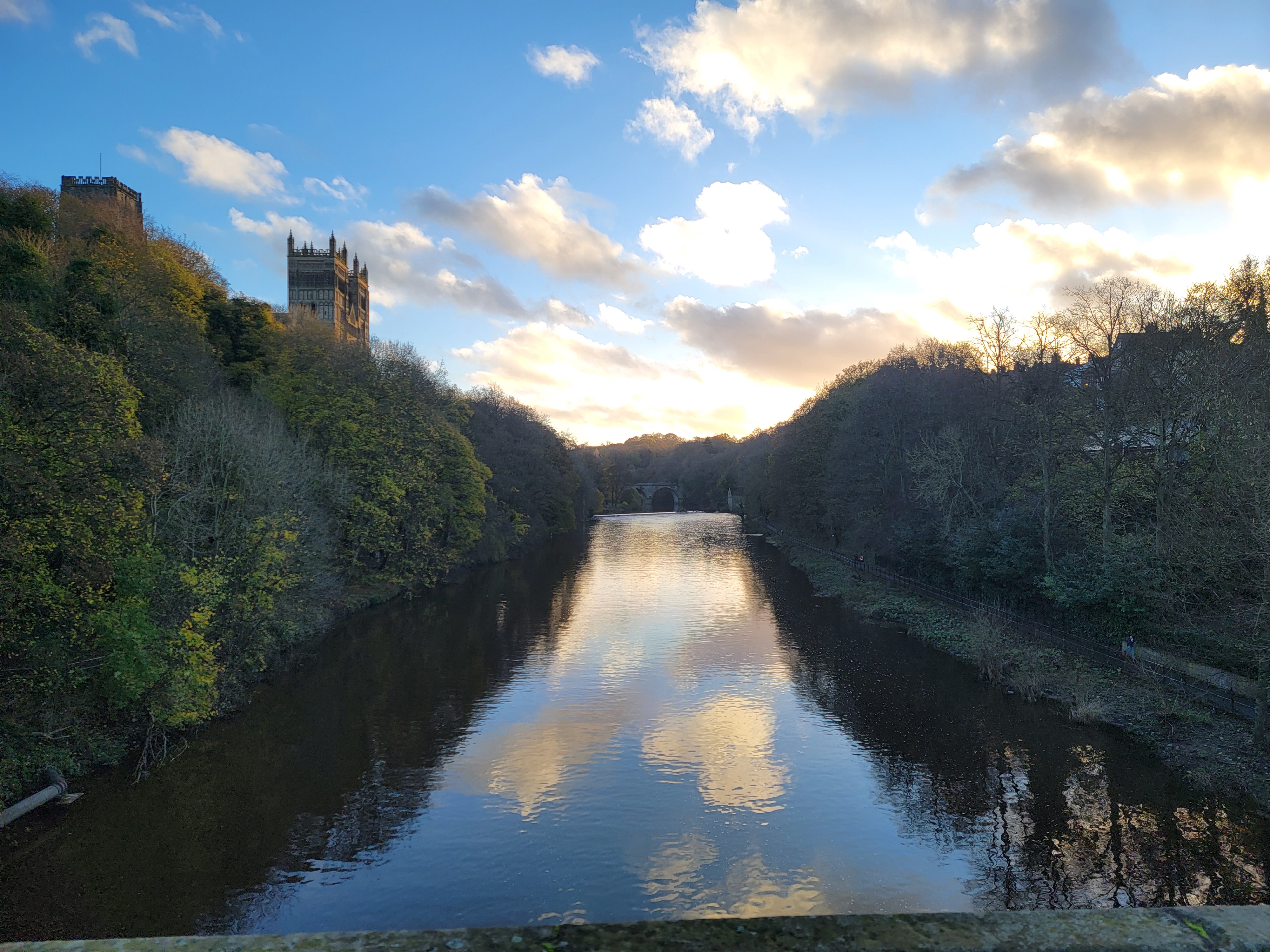 The river Wear from Framwellgate Bridge.  Durham Cathedral is on the right.